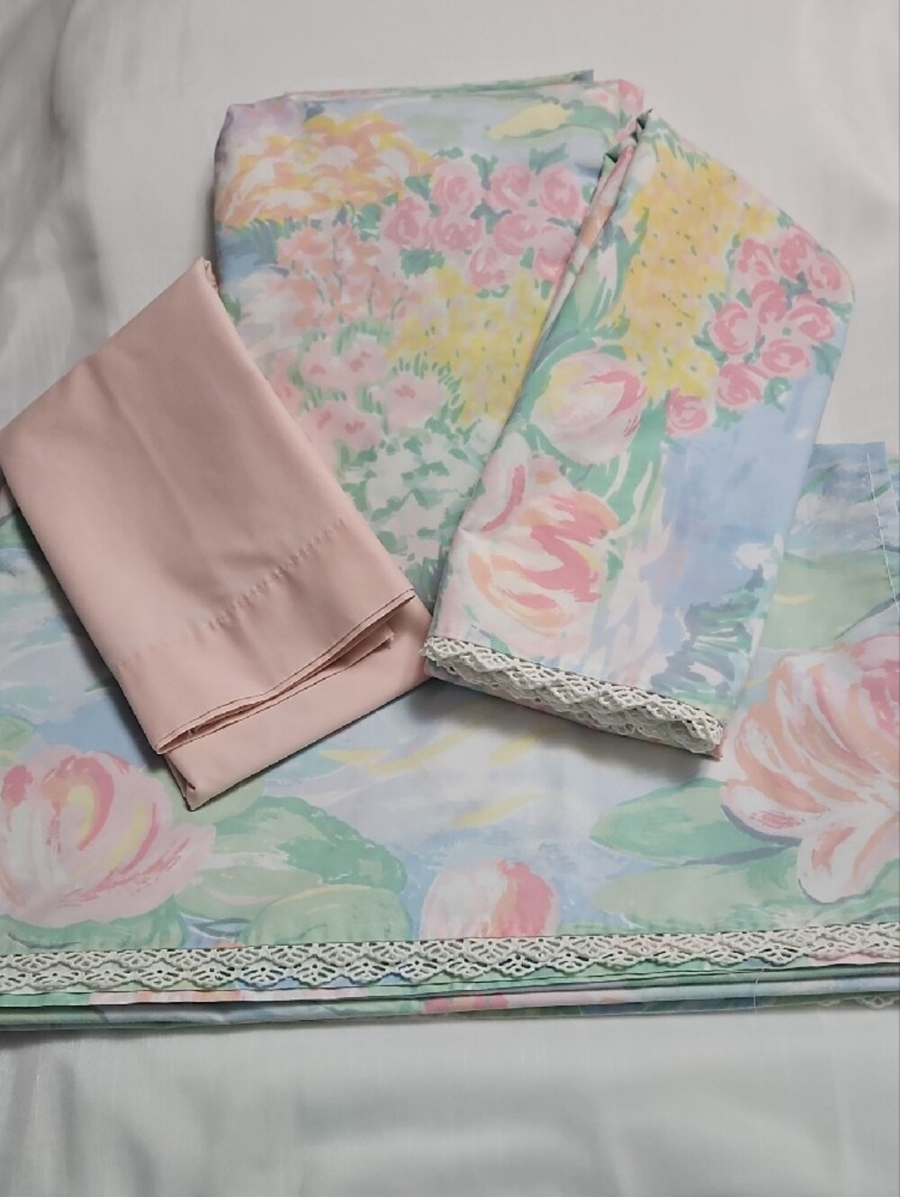 Martex Claude Monet Waterlilies Impressionist Queen Sheet Set - 6 Piece Vintage